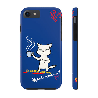 Another Cute "Coffee Cat" Pet Design (in a Simple but Kool Bold Blue & White Base Color) Verision from the 'TPPG Collection' Line carries Several sizes of the "iPhone Series" Tough Phone Cases