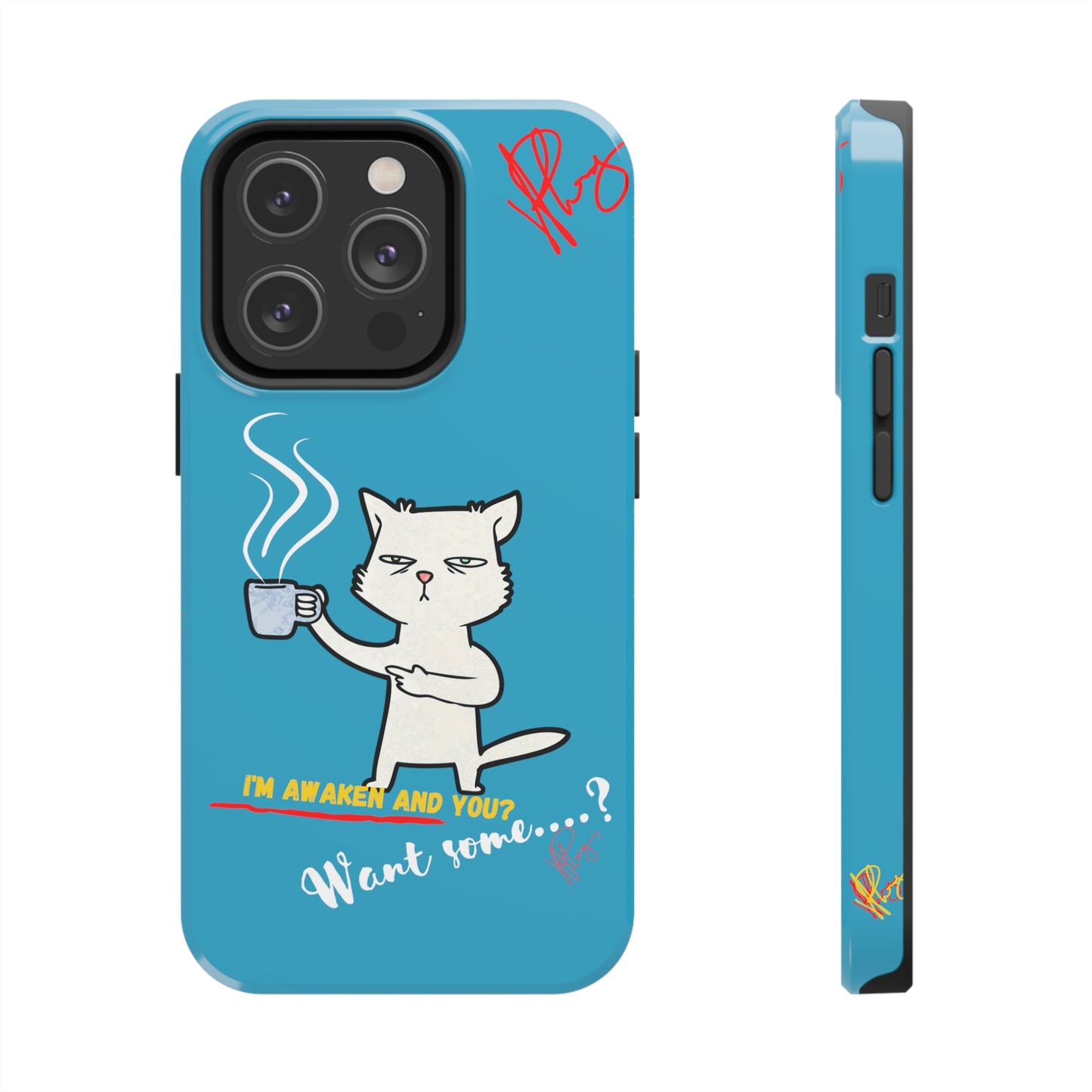 Cutie "Coffee Cat" Pet Design (in a Simple but Kool Light Blue Base Color) Verision from the 'TPPG Collection' Line carries Several sizes of the "iPhone Series" Tough Phone Cases