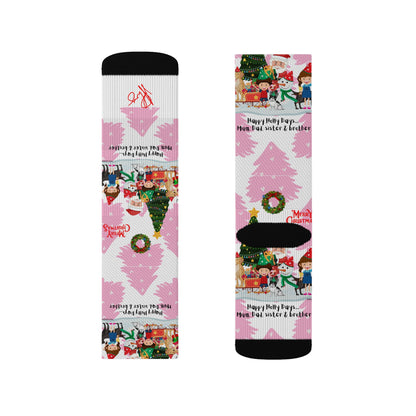 Humorous Sleek High Quality Cushioned "Holiday/Christmas" 'TPPG Brand' - Pink/Black/White multi-color Holiday Style Socks