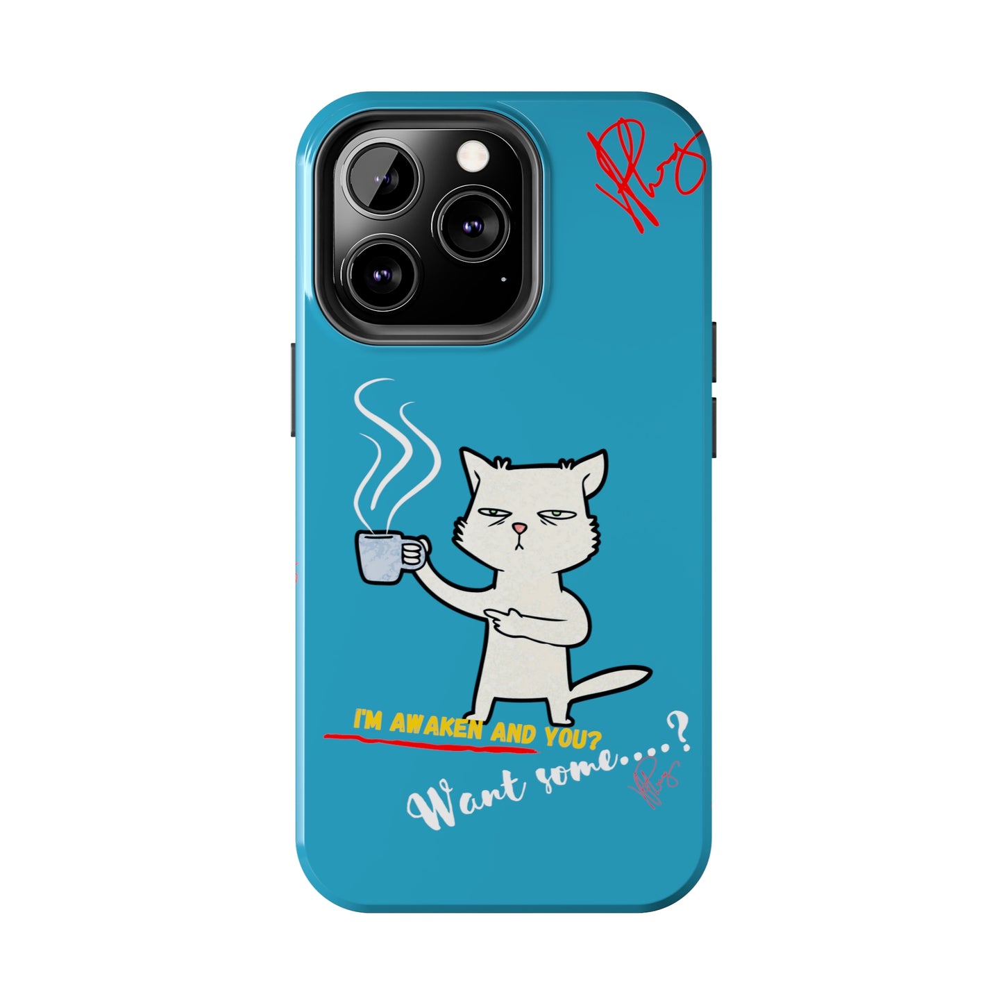 Cutie "Coffee Cat" Pet Design (in a Simple but Kool Light Blue Base Color) Verision from the 'TPPG Collection' Line carries Several sizes of the "iPhone Series" Tough Phone Cases