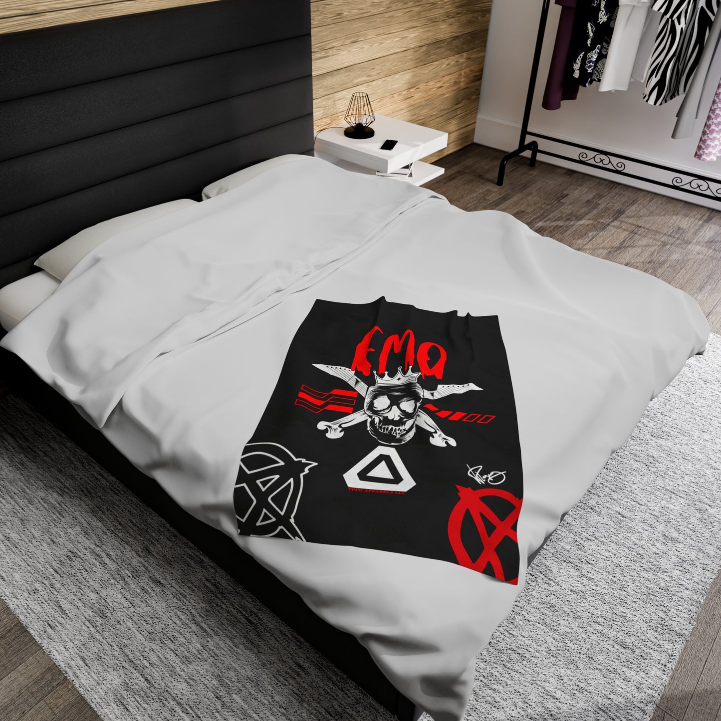 "TPPG-Apparels" Brand Presents one of it's "EMO" Brand Logo Styles Black Velveteen Plush Blanket