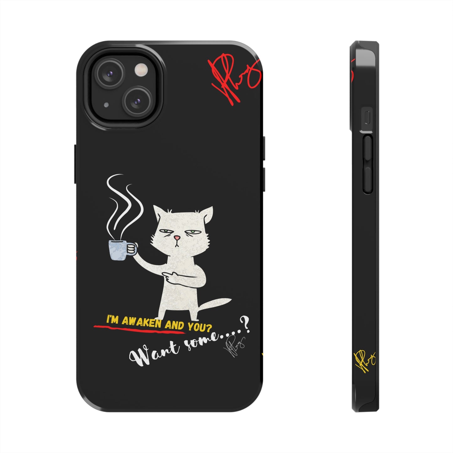 Another Cute "Coffee Cat" Pet Design (in a Simple but Bold Black & White Base Color) Verision from the 'TPPG Collection' Line carries Several sizes of the "iPhone Series" Tough Phone Cases