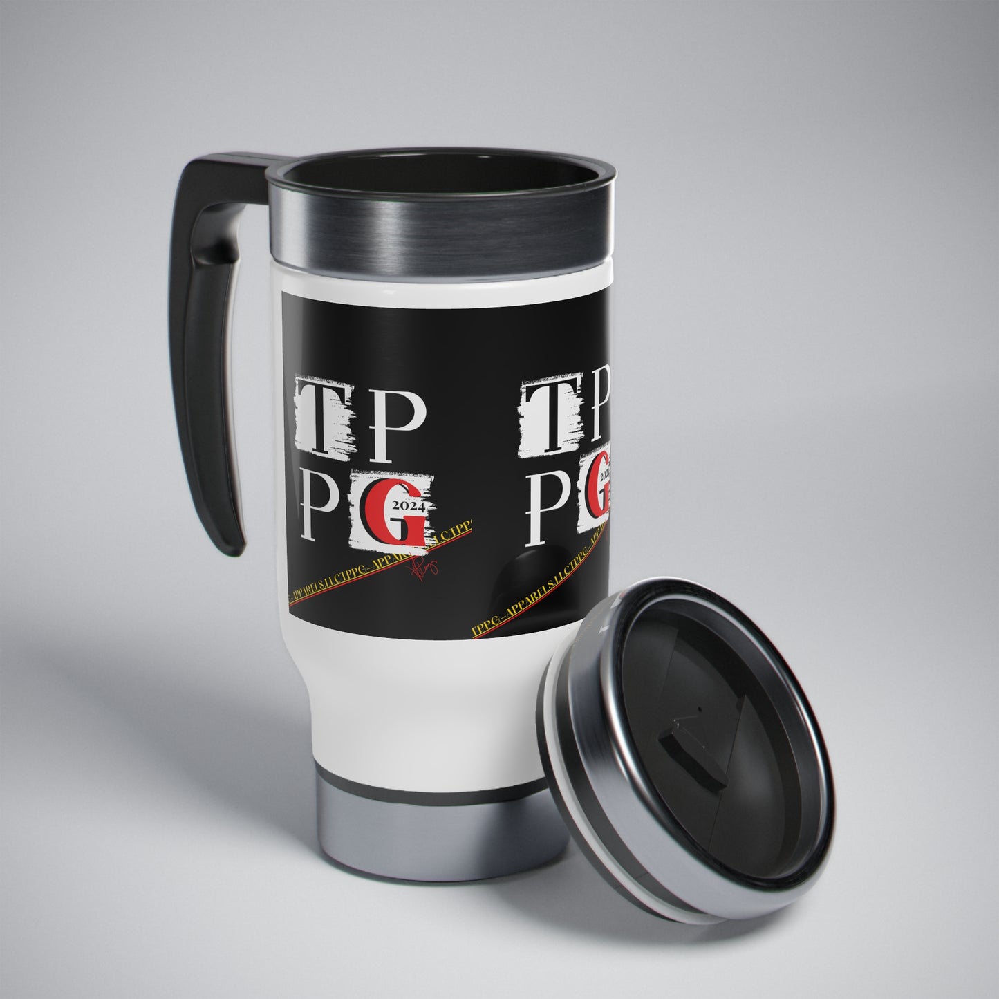 Stainless Steel 14oz Travel Mug with Handle - from the "TPPG" Merch Collection