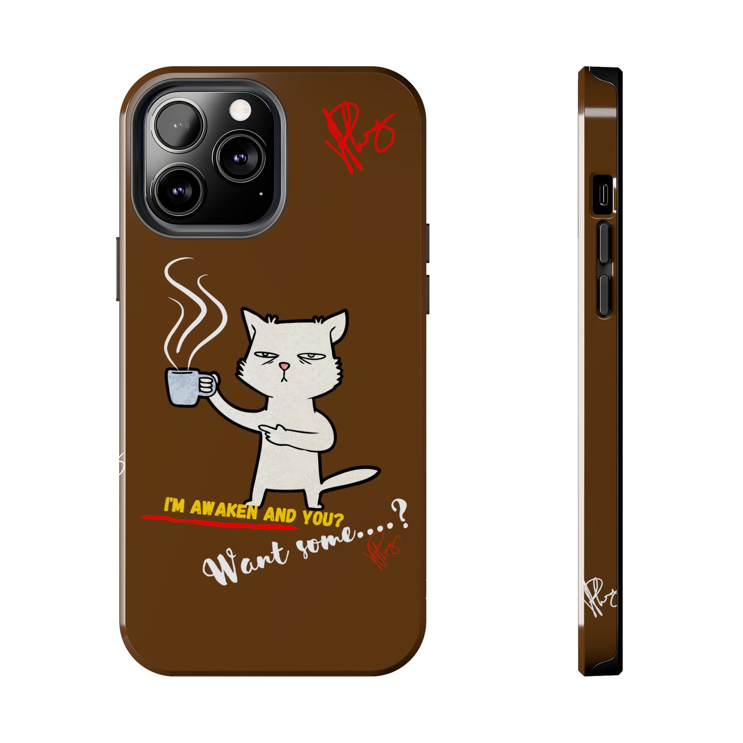 This Lovely Brown Coffee Color Tone - Cutie "Coffee Cat" Pet Design Verision from the 'TPPG Collection' Line carries Several sizes of the "iPhone Series" Tough Phone Cases