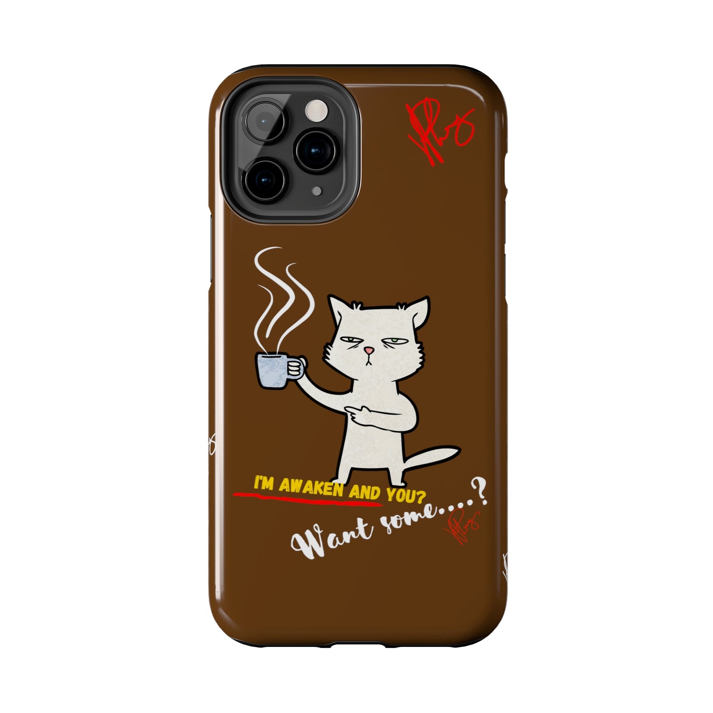 This Lovely Brown Coffee Color Tone - Cutie "Coffee Cat" Pet Design Verision from the 'TPPG Collection' Line carries Several sizes of the "iPhone Series" Tough Phone Cases