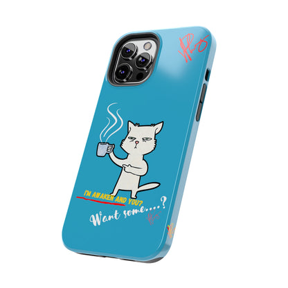 Cutie "Coffee Cat" Pet Design (in a Simple but Kool Light Blue Base Color) Verision from the 'TPPG Collection' Line carries Several sizes of the "iPhone Series" Tough Phone Cases