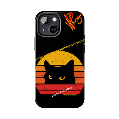 One of our Cutest Cat "Peek-A-BOOO.." Pet Designs (in a Bold Yellow/Orange/Red Base Colors) Verision from the 'TPPG Collection' Line carries Several sizes of the "iPhone Series" Tough Phone Cases