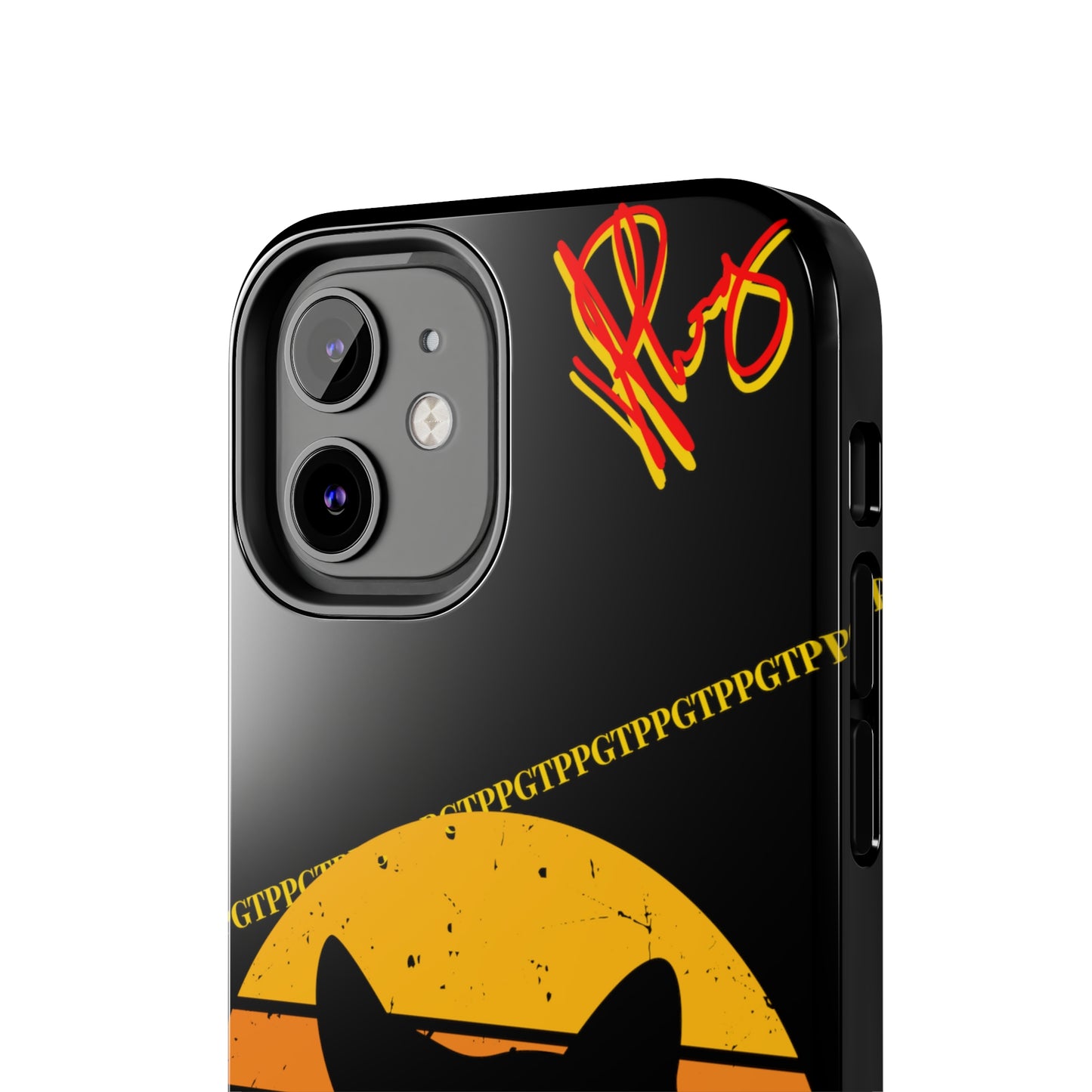 One of our Cutest Cat "Peek-A-BOOO.." Pet Designs (in a Bold Yellow/Orange/Red Base Colors) Verision from the 'TPPG Collection' Line carries Several sizes of the "iPhone Series" Tough Phone Cases