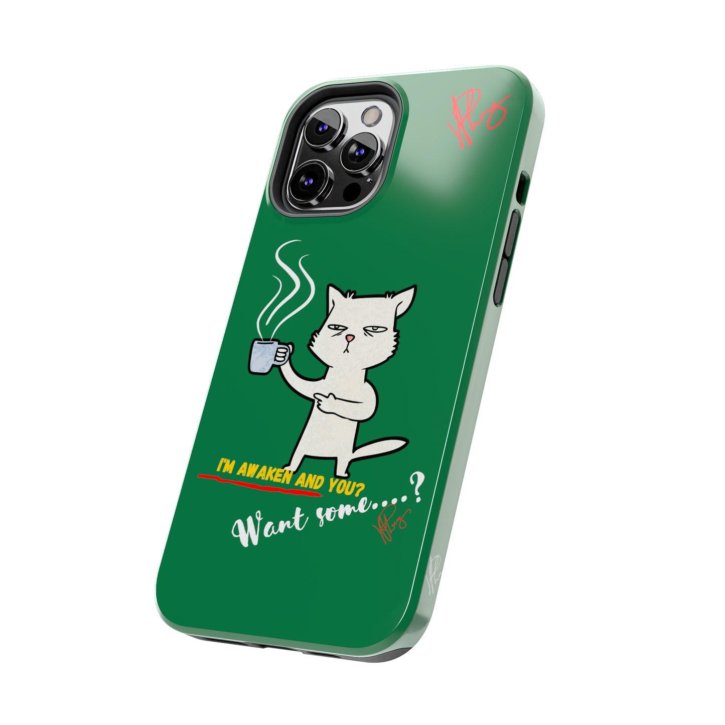 Lovely Forest Green Hue - Cutie "Coffee Cat" Pet Design Verision from the 'TPPG Collection' Line carries Several sizes of the "iPhone Series" Tough Phone Cases