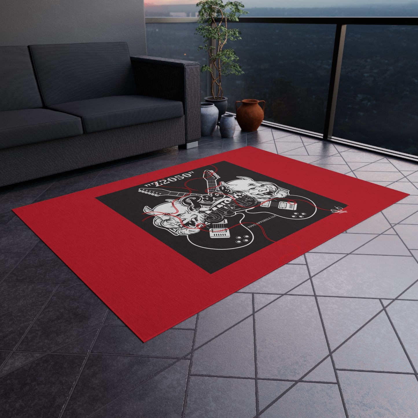 Durable Non-Slip Red/Black Outdoor Rug/Carpet from "TPPG Z2050 Rock Collection"