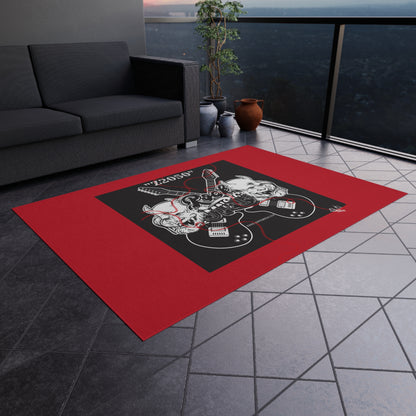 Sleek ('Z2050 Rock Music') Red & Black Durable & Non-Slip Outdoor Rug