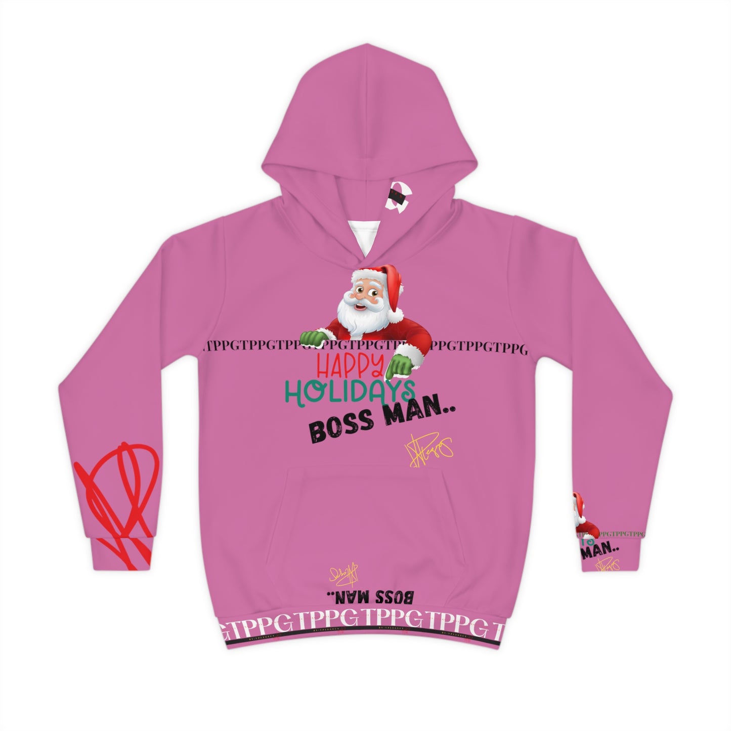 Children's "Santa Holiday-Boss Man" (Lt. Pink) "TPPG Logo" Hoodie in 6 sizes