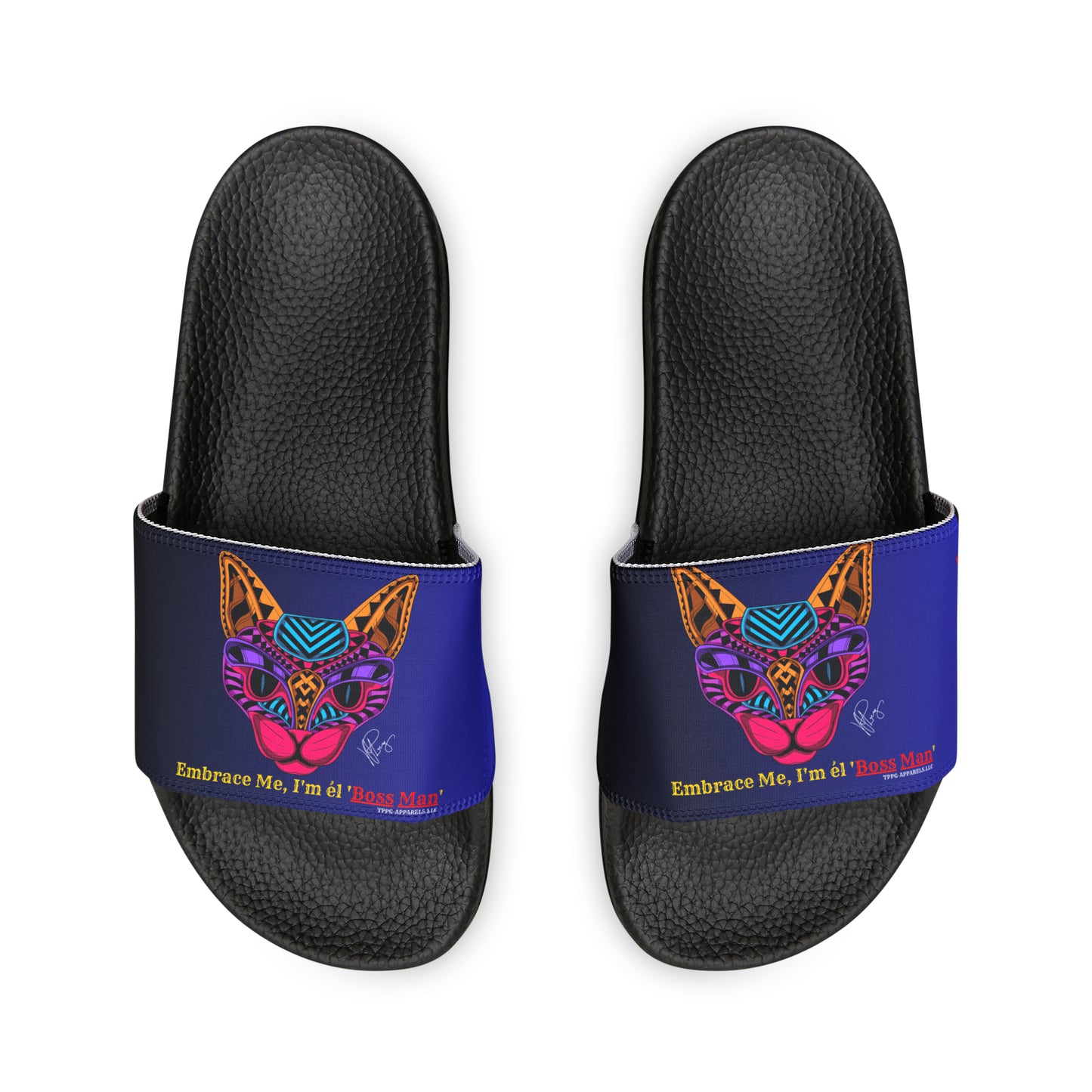 Our "TPPG Brand" White Top/White or Black Soles "Pet" Printed Men/Women's & Children Slide Sandals