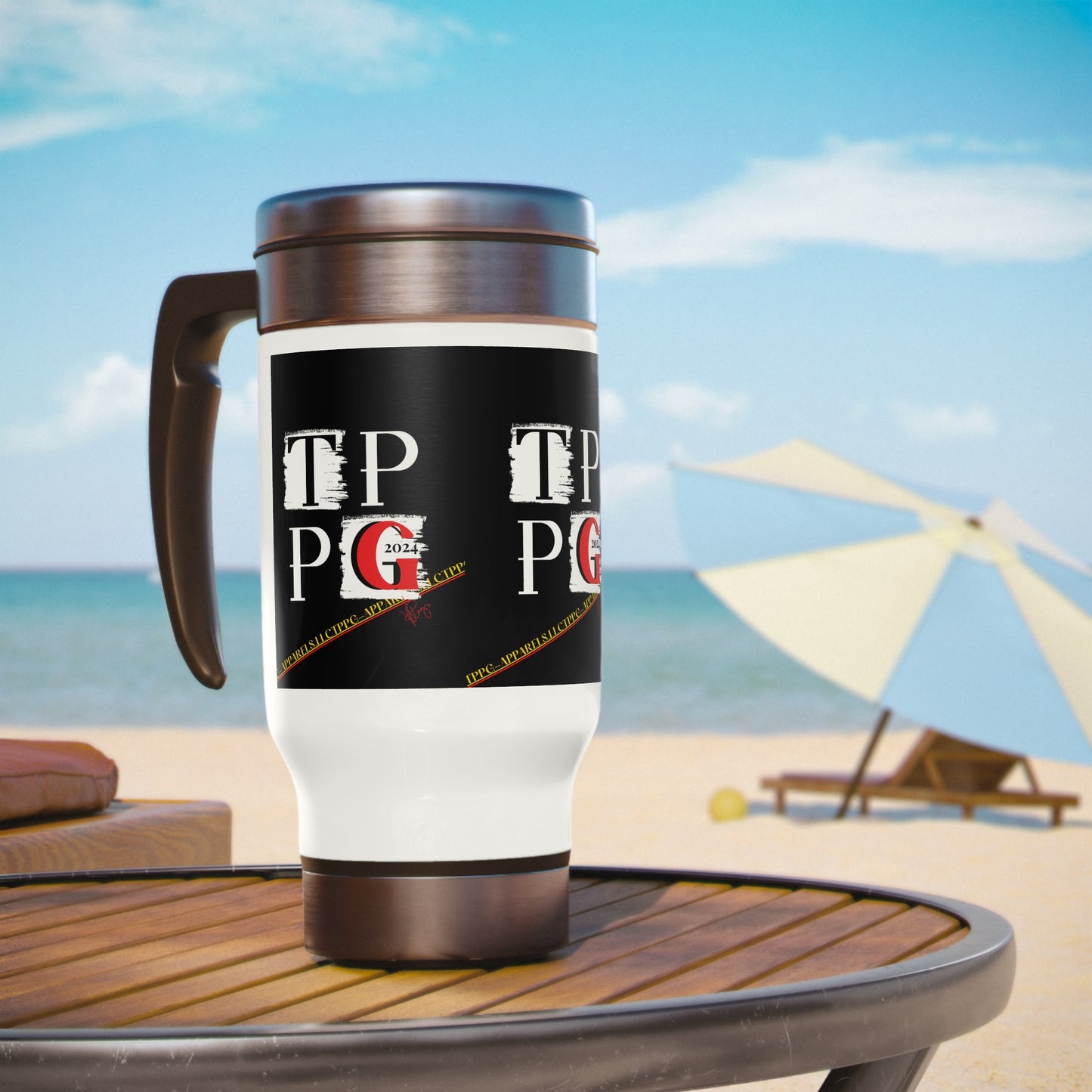 Stainless Steel 14oz Travel Mug with Handle - from the "TPPG" Merch Collection