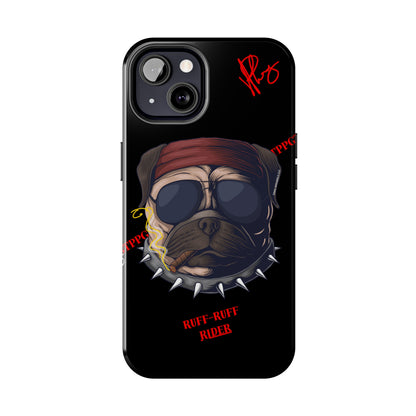 This Tough Design of A "Ruff Rider" with a Black Base Color - Cute Pet Design for Dog Owners Verision from the 'TPPG Collection' Line carries Several sizes of the "iPhone Series" Tough Phone Cases