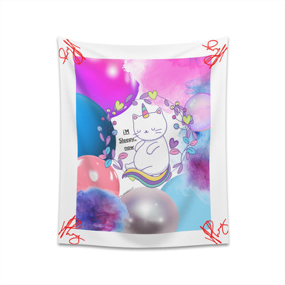 100% Polyester (I'm Sleepy, Now) Printed Wall Tapestry (White Base color) from "TPPG Collections"