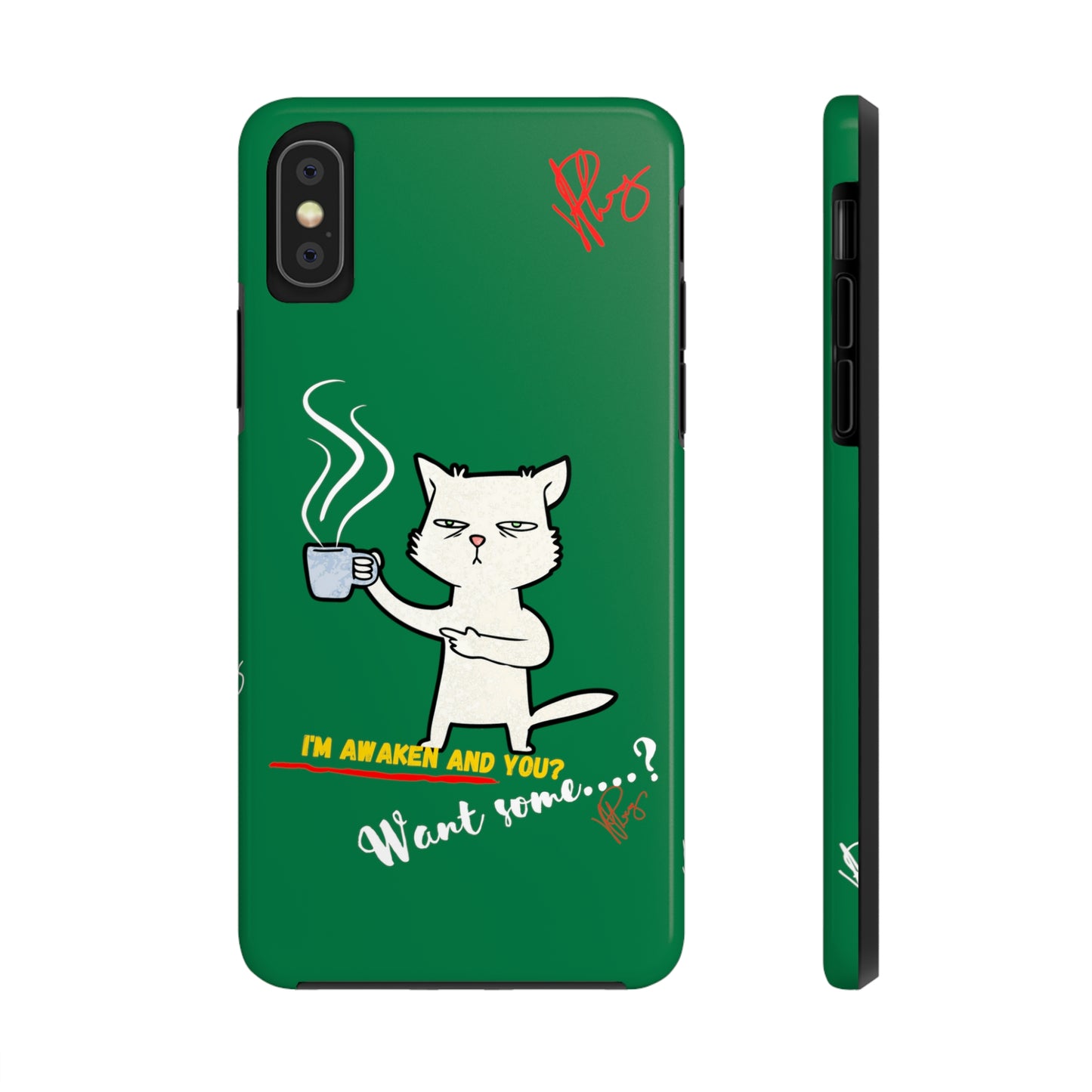 Lovely Forest Green Hue - Cutie "Coffee Cat" Pet Design Verision from the 'TPPG Collection' Line carries Several sizes of the "iPhone Series" Tough Phone Cases