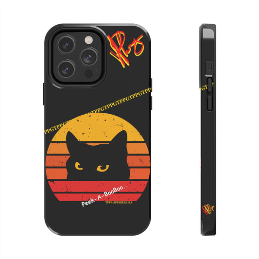 One of our Cutest Cat "Peek-A-BOOO.." Pet Designs (in a Bold Yellow/Orange/Red Base Colors) Verision from the 'TPPG Collection' Line carries Several sizes of the "iPhone Series" Tough Phone Cases