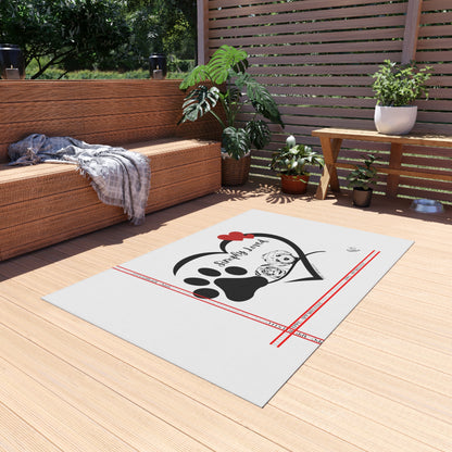 'TPPG Pet Collection" Adorable Pup/Dog Design ('Simply Loved') White Durable & Non-Slip Outdoor Rug