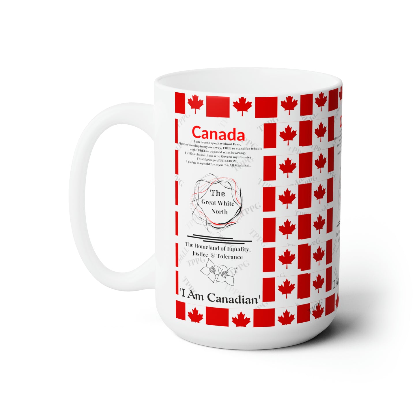 White 15oz Sleek "Canadian" Infused Style Ceramic Mug - by the 'TPPG-Apparels' Brand Collection