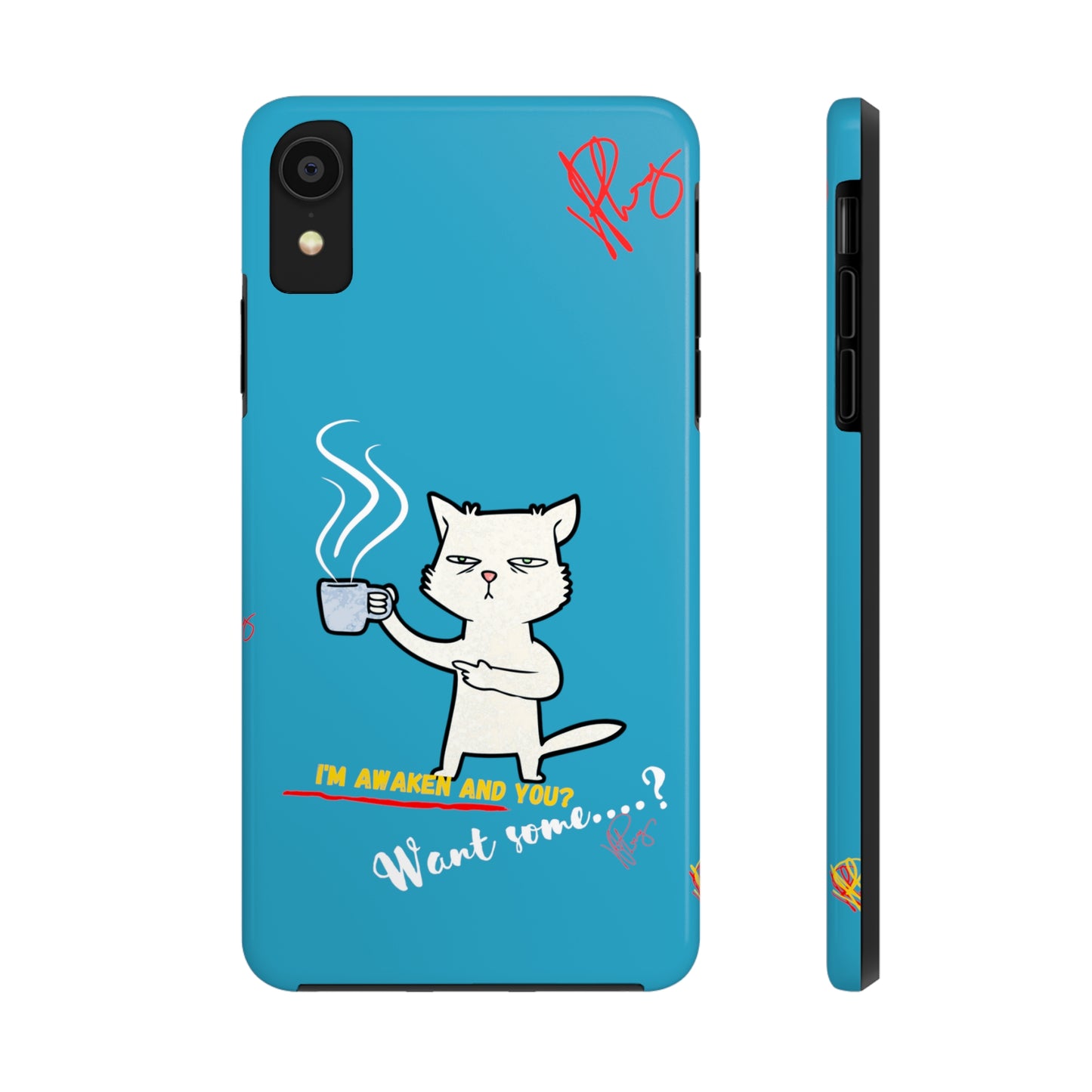 Cutie "Coffee Cat" Pet Design (in a Simple but Kool Light Blue Base Color) Verision from the 'TPPG Collection' Line carries Several sizes of the "iPhone Series" Tough Phone Cases