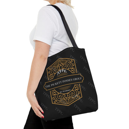 3 sizes-Sleek 'TPPG-Apparel' Brand Style Tote Bag w/Gold Crest on Front facing