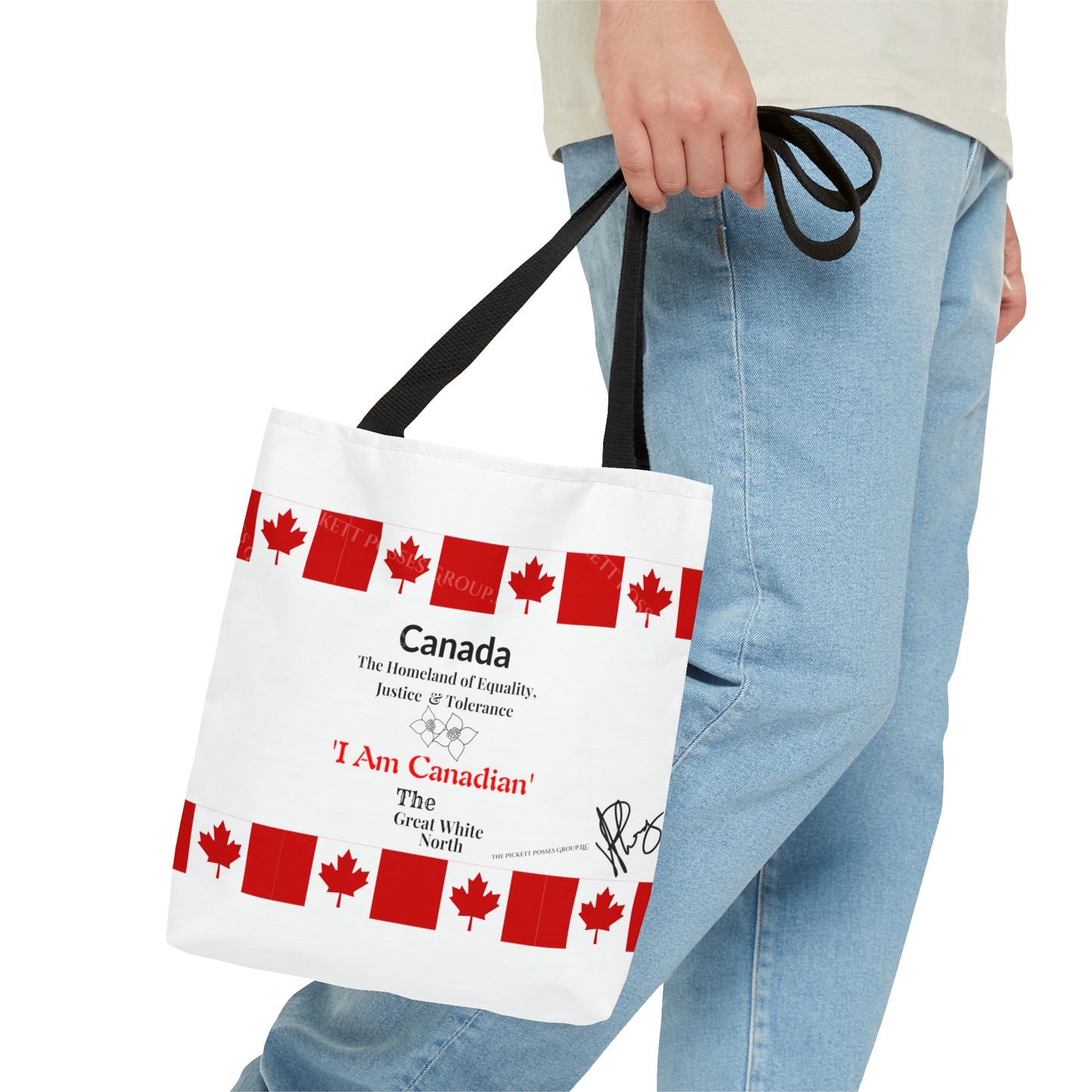 Our lovely 'Canadian' 3 sizes totes -White front facing Style Design Tote Bag from the 'TPPG-Apparel' Brand Collection