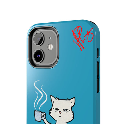 Cutie "Coffee Cat" Pet Design (in a Simple but Kool Light Blue Base Color) Verision from the 'TPPG Collection' Line carries Several sizes of the "iPhone Series" Tough Phone Cases