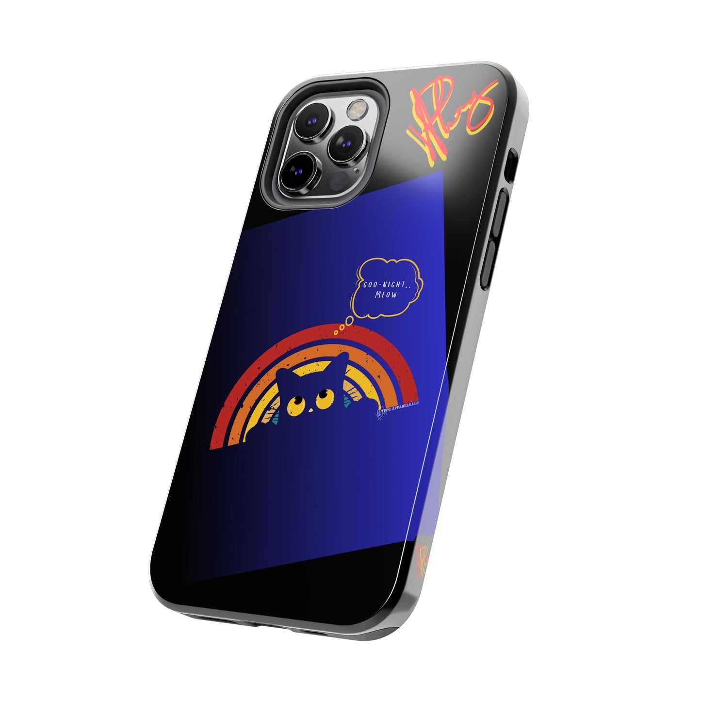 Our Cutest "Goo Night Meow.." Pet Designs (in a Bold Purple/Blue/Black Base Color) Verision from the 'TPPG Collection' Line carries Several sizes of the "iPhone Series" Tough Phone Cases