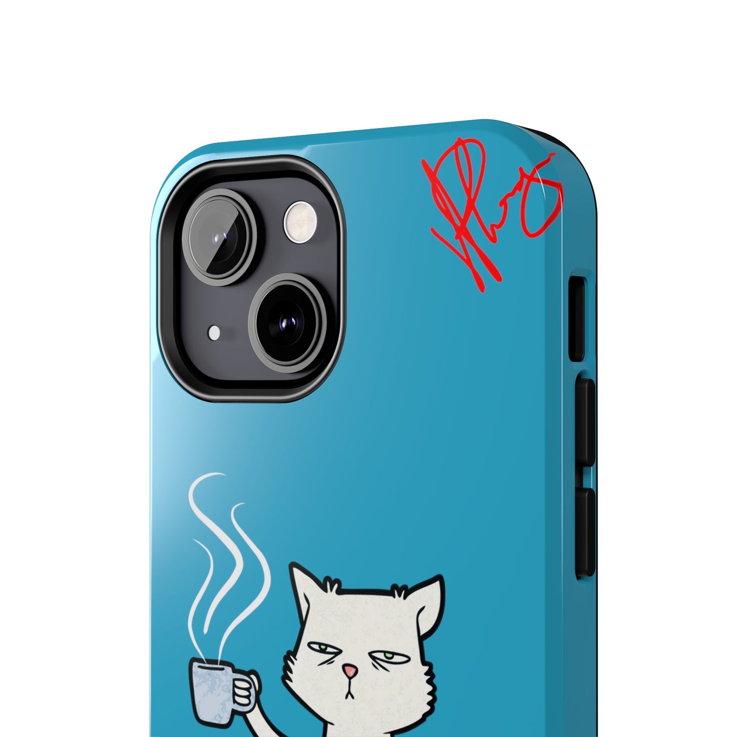 Cutie "Coffee Cat" Pet Design (in a Simple but Kool Light Blue Base Color) Verision from the 'TPPG Collection' Line carries Several sizes of the "iPhone Series" Tough Phone Cases