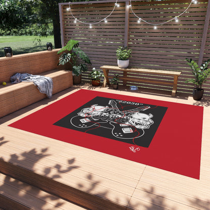 Sleek ('Z2050 Rock Music') Red & Black Durable & Non-Slip Outdoor Rug