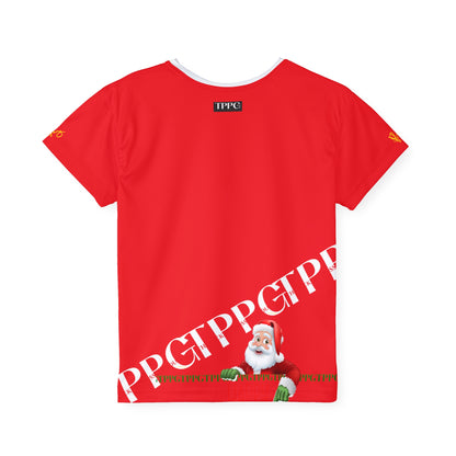 Kids Sport "Santa-Boss Man" Jersey/Tee (Cherry Red 'one sleeve' Base Color)-By:"TPPG-Apparel" Juniors Collections