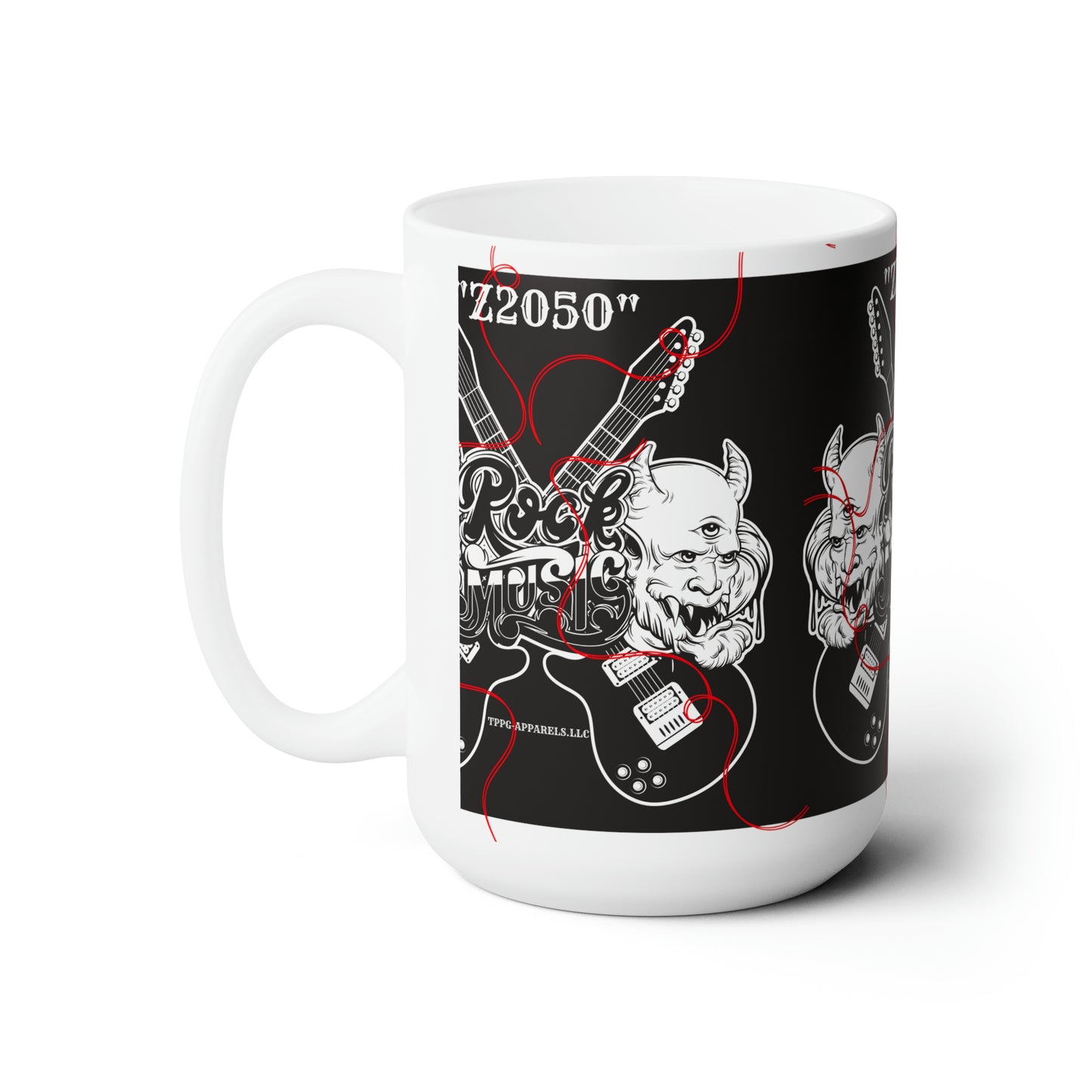 White 15oz Unique "Rock Music" Style Ceramic Mug - by the 'TPPG-Apparels' Brand Collection