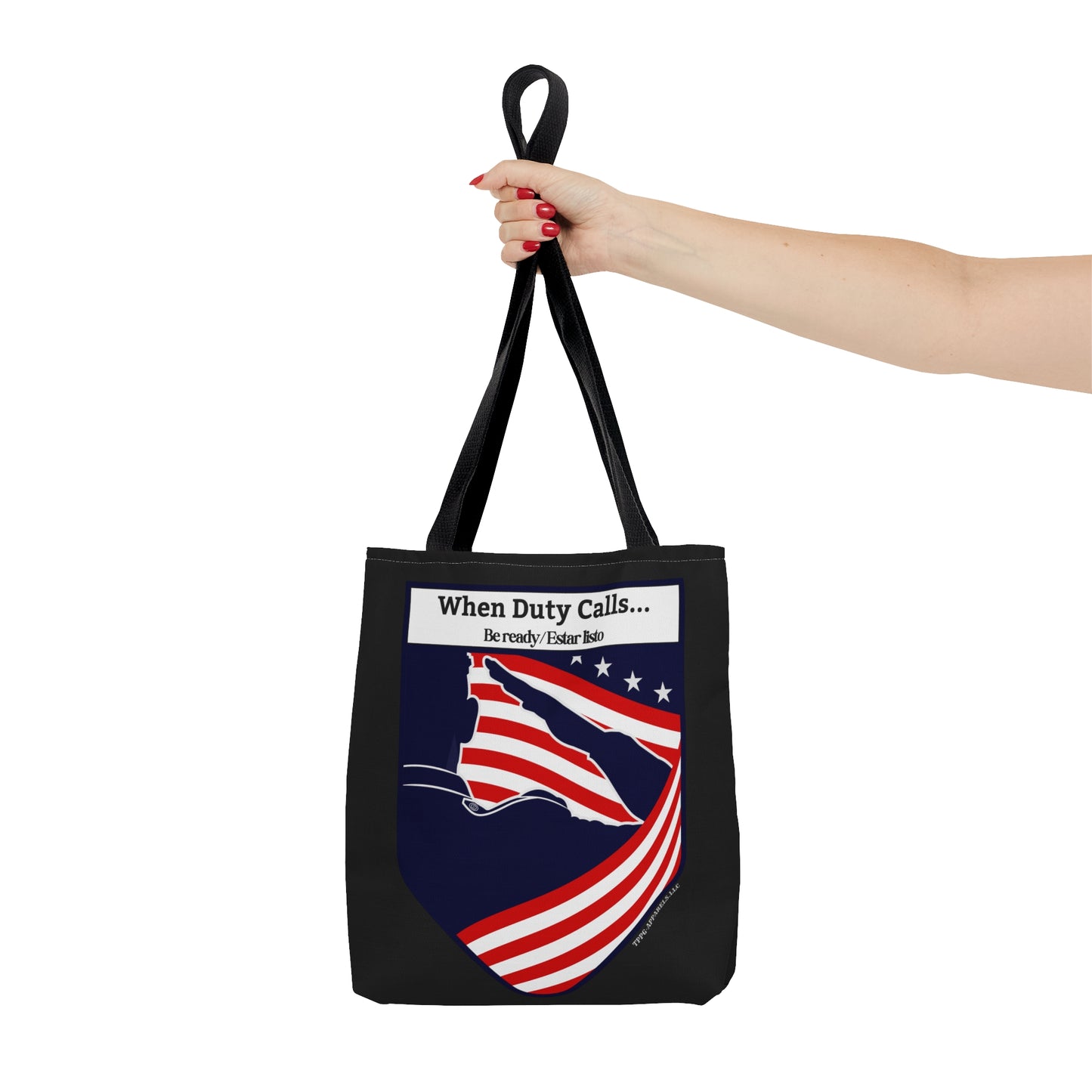 Our 3 sizes - Handy Millitary-front facing Style Design Tote Bag from the 'TPPG-Apparel' Brand