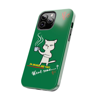 Lovely Forest Green Hue - Cutie "Coffee Cat" Pet Design Verision from the 'TPPG Collection' Line carries Several sizes of the "iPhone Series" Tough Phone Cases