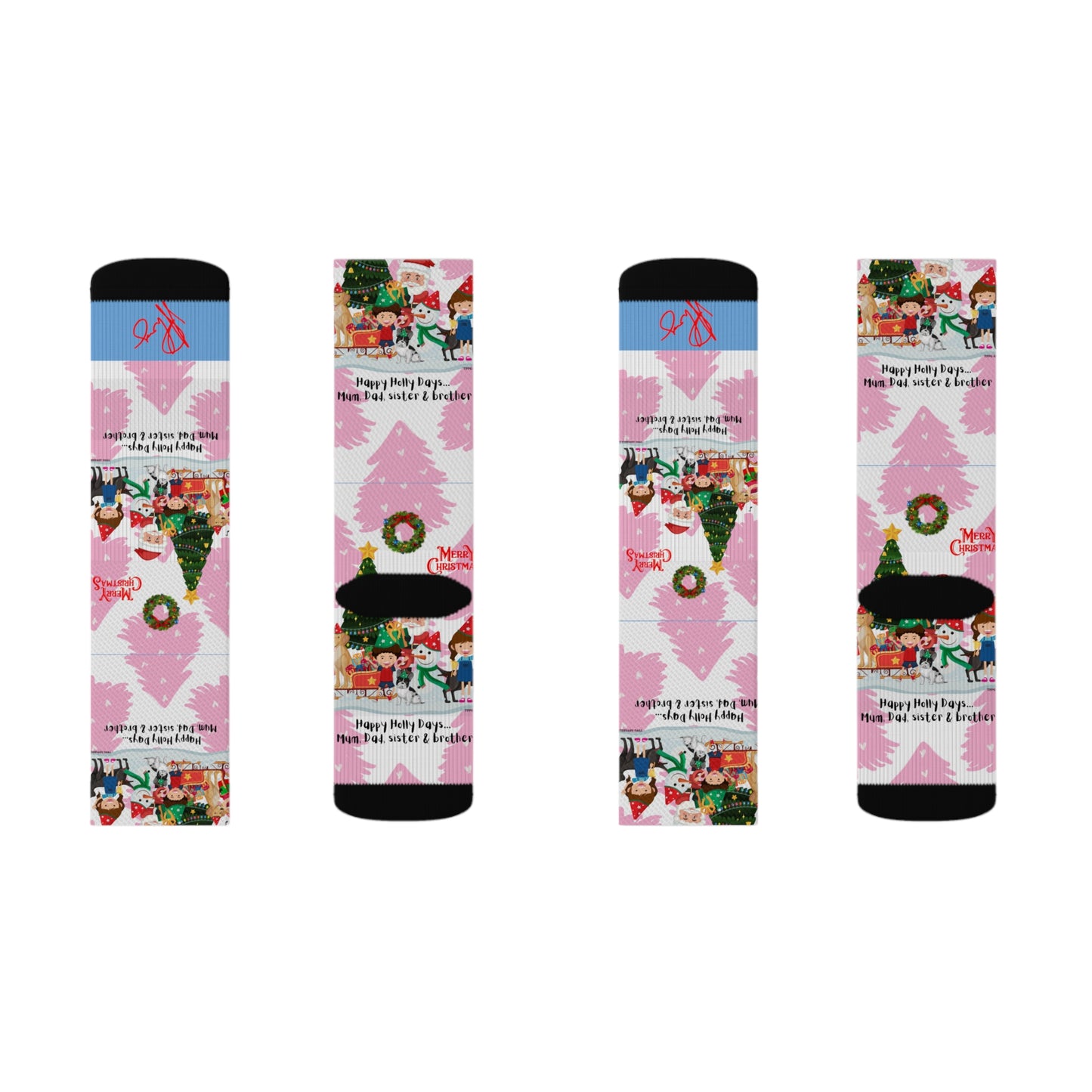 Humorous Sleek High Quality Cushioned "Holiday/Christmas" 'TPPG Brand' - Pink/Lt. Blue/White multi-color Holiday Style Socks