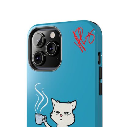 Cutie "Coffee Cat" Pet Design (in a Simple but Kool Light Blue Base Color) Verision from the 'TPPG Collection' Line carries Several sizes of the "iPhone Series" Tough Phone Cases