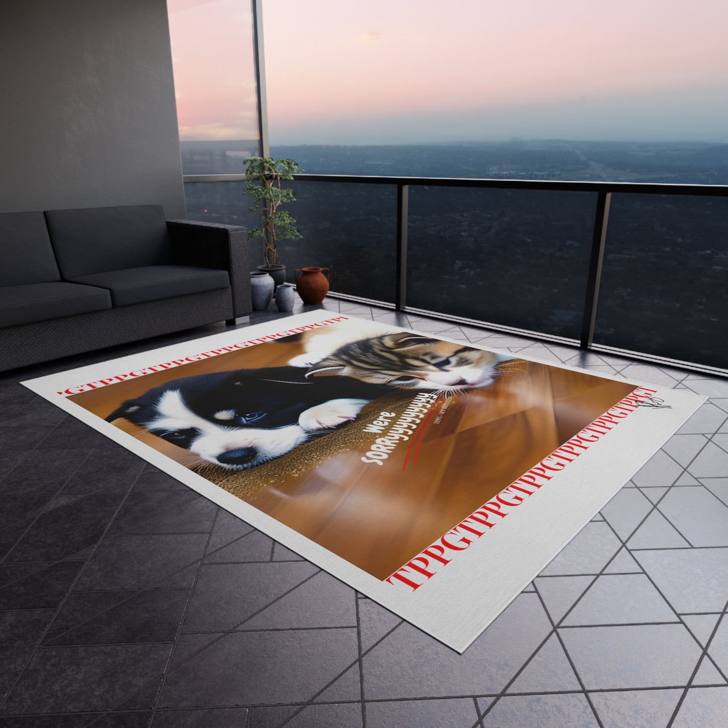 TPPG Pet Design on a White Durable Outdoor Rug