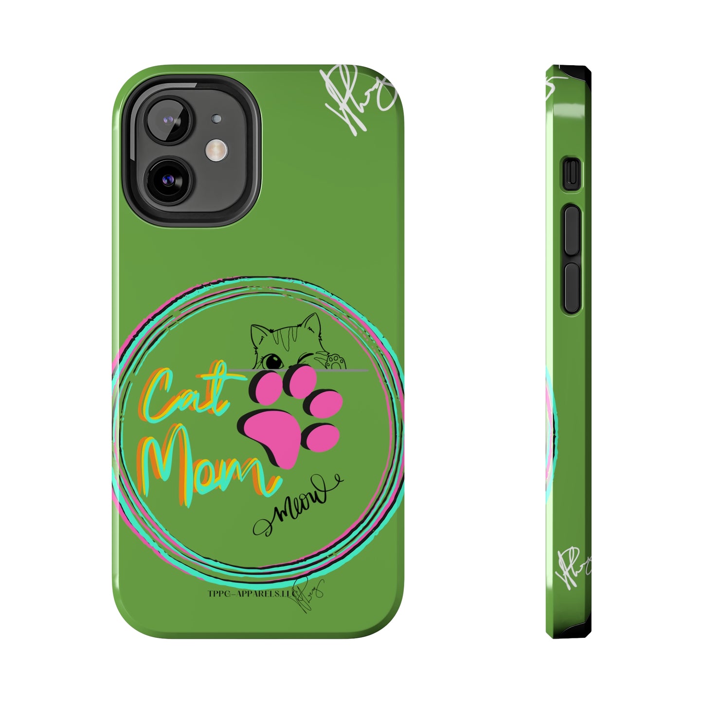 Guys here's another one of our Cutest "Cat Mom" Pet Designs (in a Light Green Base Color) Verision from the 'TPPG Collection' Line carries Several sizes of the "iPhone Series" Tough Phone Cases