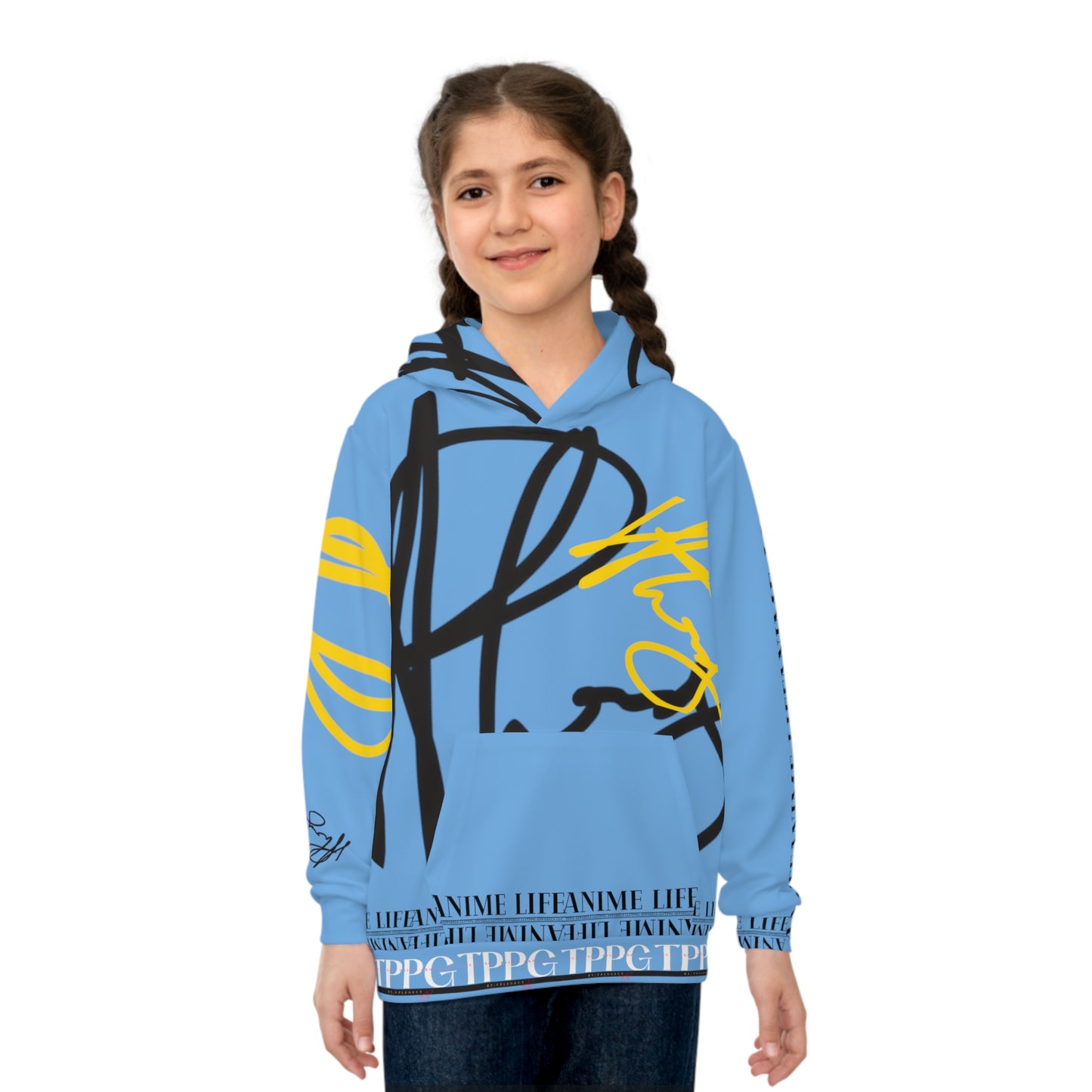 Children's "Anime Life" (Lt. Blu-Black/Yellow) "TPPG Logo" Hoodie in 6 sizes