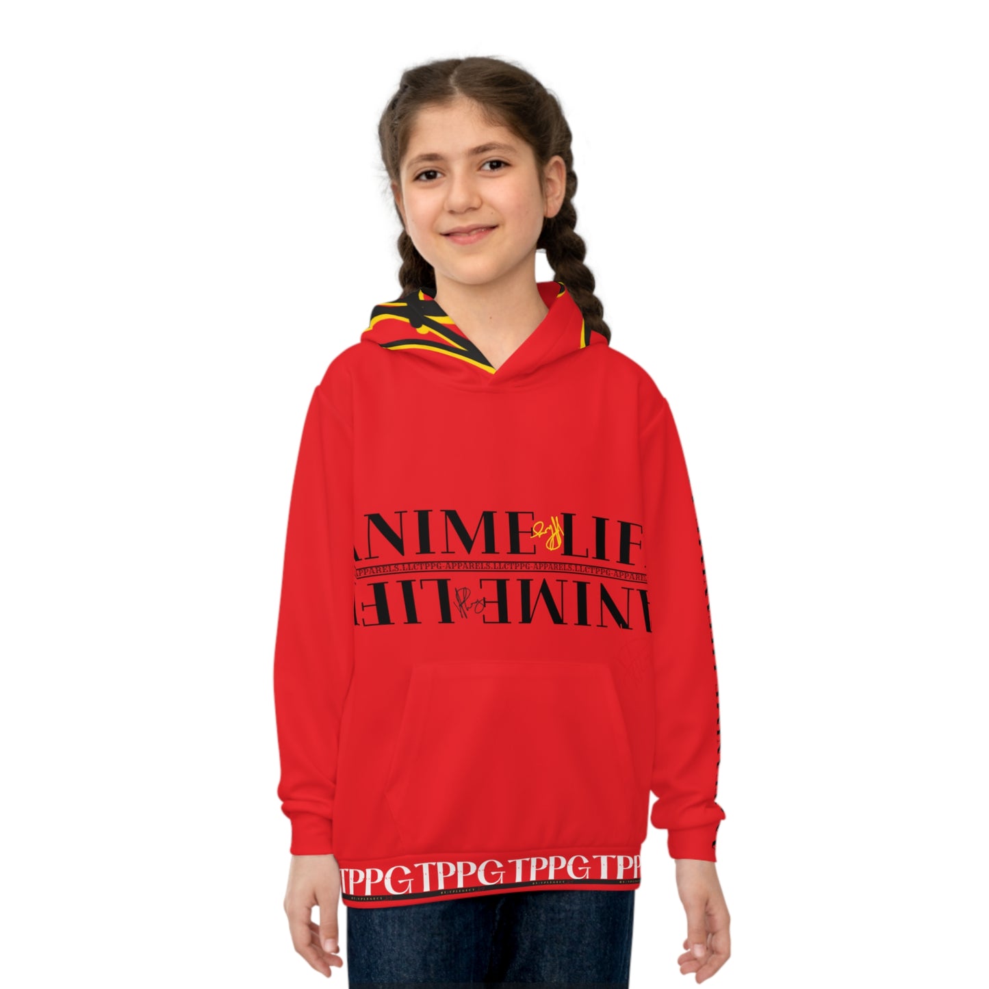 Children's (Cherry Red/Yellow) "TPPG Anime & Logo" Hoodie in 6 sizes