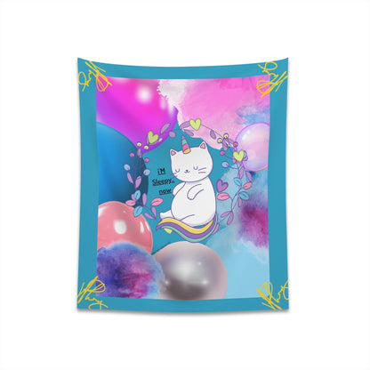 100% Polyester (I'm Sleepy, Now) Printed Wall Tapestry (Turquoise Base color) from "TPPG Collections"