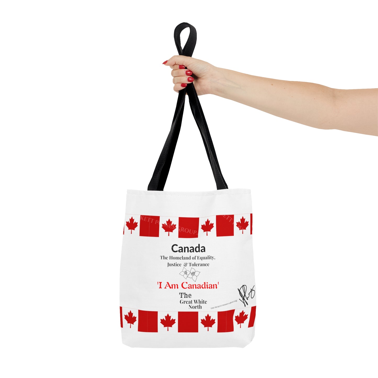 Our lovely 'Canadian' 3 sizes totes -White front facing Style Design Tote Bag from the 'TPPG-Apparel' Brand Collection