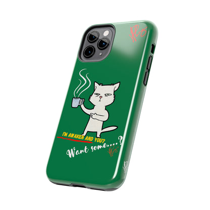 Lovely Forest Green Hue - Cutie "Coffee Cat" Pet Design Verision from the 'TPPG Collection' Line carries Several sizes of the "iPhone Series" Tough Phone Cases