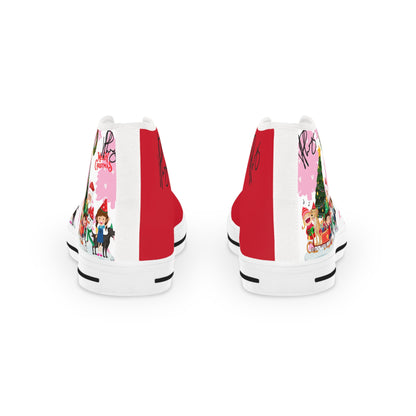 Multi-Colorful (Red Base), Sleek, Humorous & Unique "Holiday/Christmas" Men's High Top Sneakers with a unique Flair.....