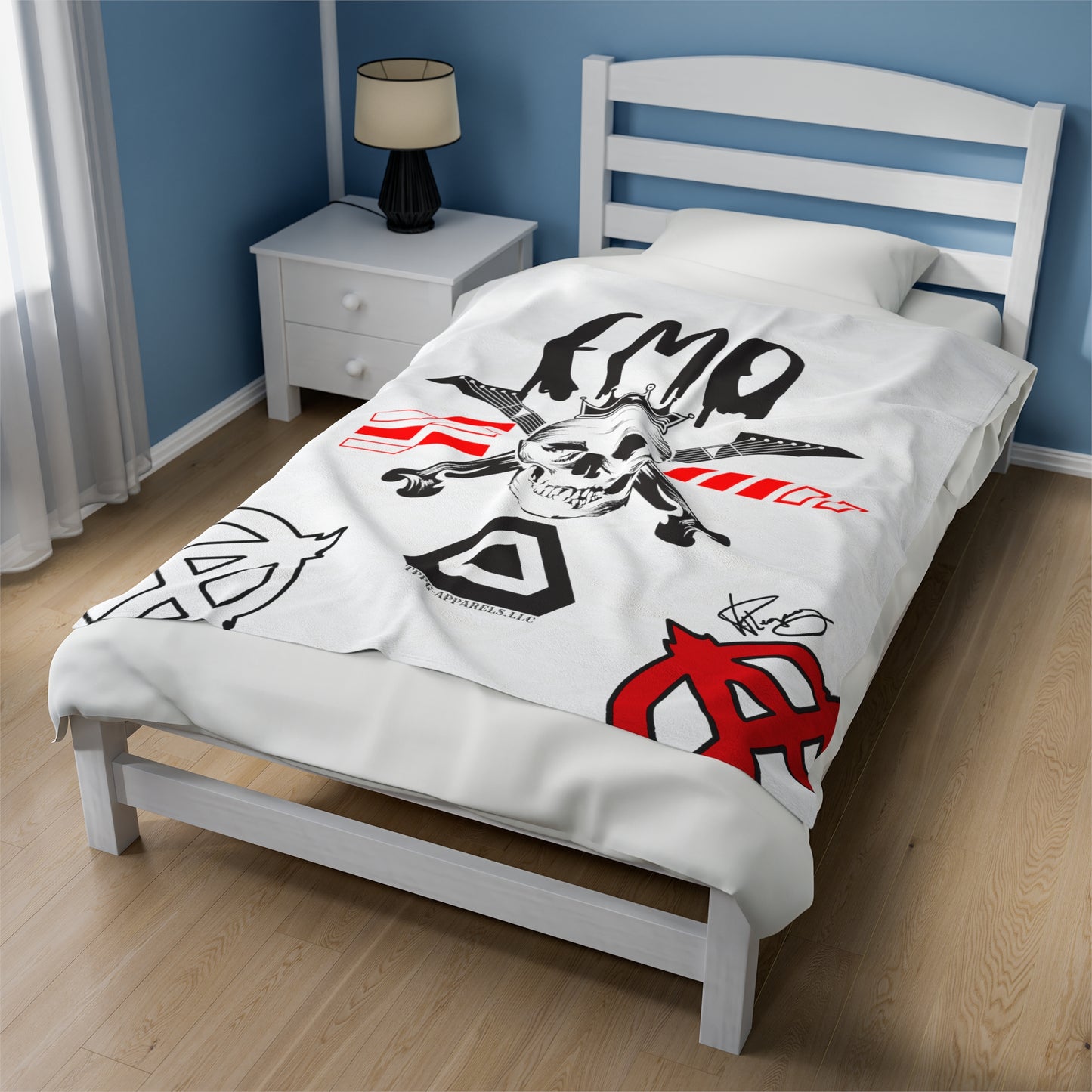 "TPPG-Apparels" Brand Presents one of it's "EMO" Brand Logo Styles White Velveteen Plush Blanket