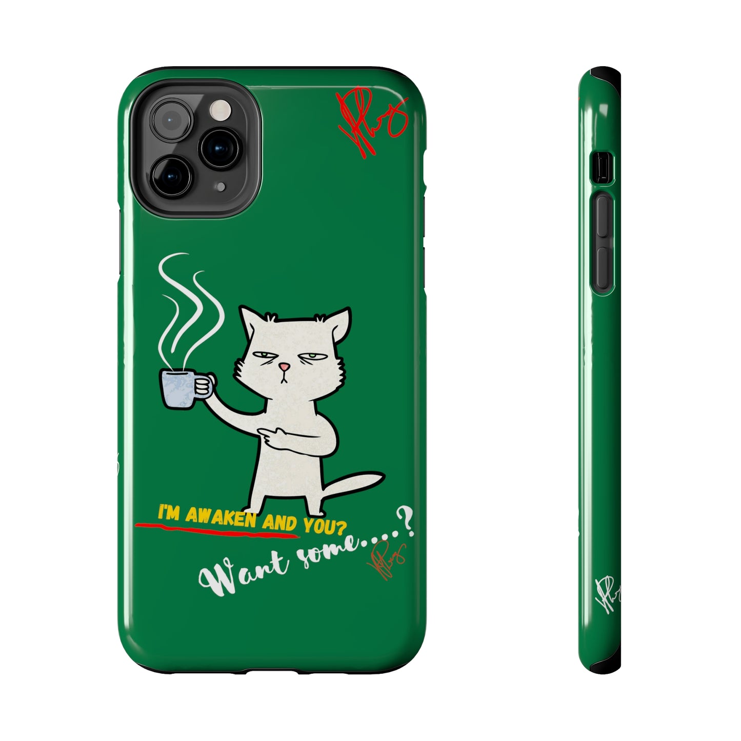 Lovely Forest Green Hue - Cutie "Coffee Cat" Pet Design Verision from the 'TPPG Collection' Line carries Several sizes of the "iPhone Series" Tough Phone Cases