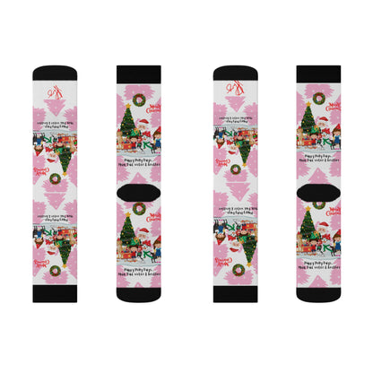 Humorous Sleek High Quality Cushioned "Holiday/Christmas" 'TPPG Brand' - Pink/Black/White multi-color Holiday Style Socks