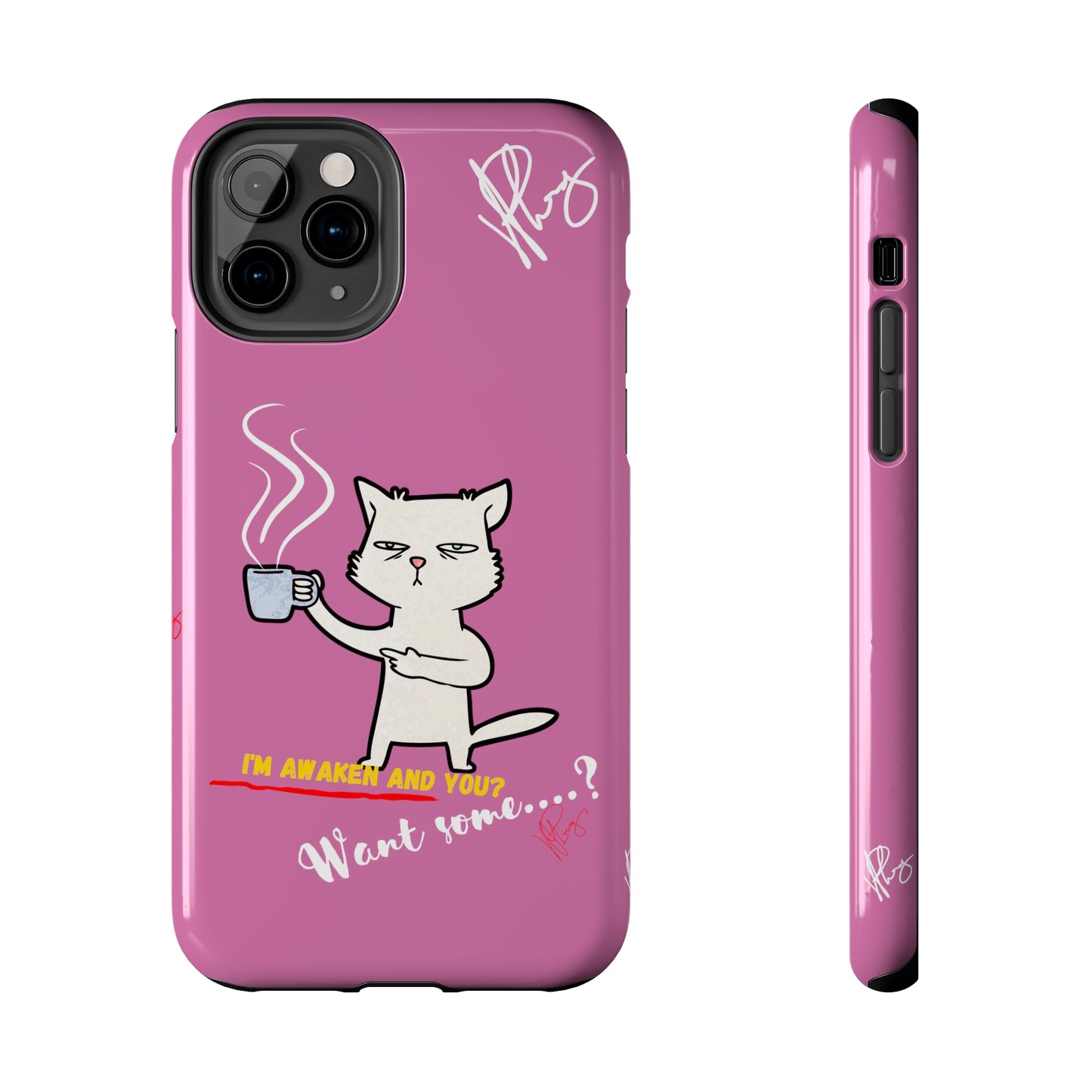 Cutie "Coffee Cat" Pet Design (in a Simple but Kool Tone Pink Base Color) Verision from the 'TPPG Collection' Line carries Several sizes of the "iPhone Series" Tough Phone Cases