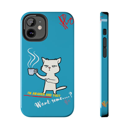 Cutie "Coffee Cat" Pet Design (in a Simple but Kool Light Blue Base Color) Verision from the 'TPPG Collection' Line carries Several sizes of the "iPhone Series" Tough Phone Cases